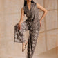 trueBrowns Clay Dabu Zig-Zag Motifs Print Cotton Sleeveless Jacket Pant Set | Swadesiicart