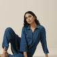 trueBrowns Classic Blue Slub Texture Collar Short Co-Ord Set - Swadesiicart