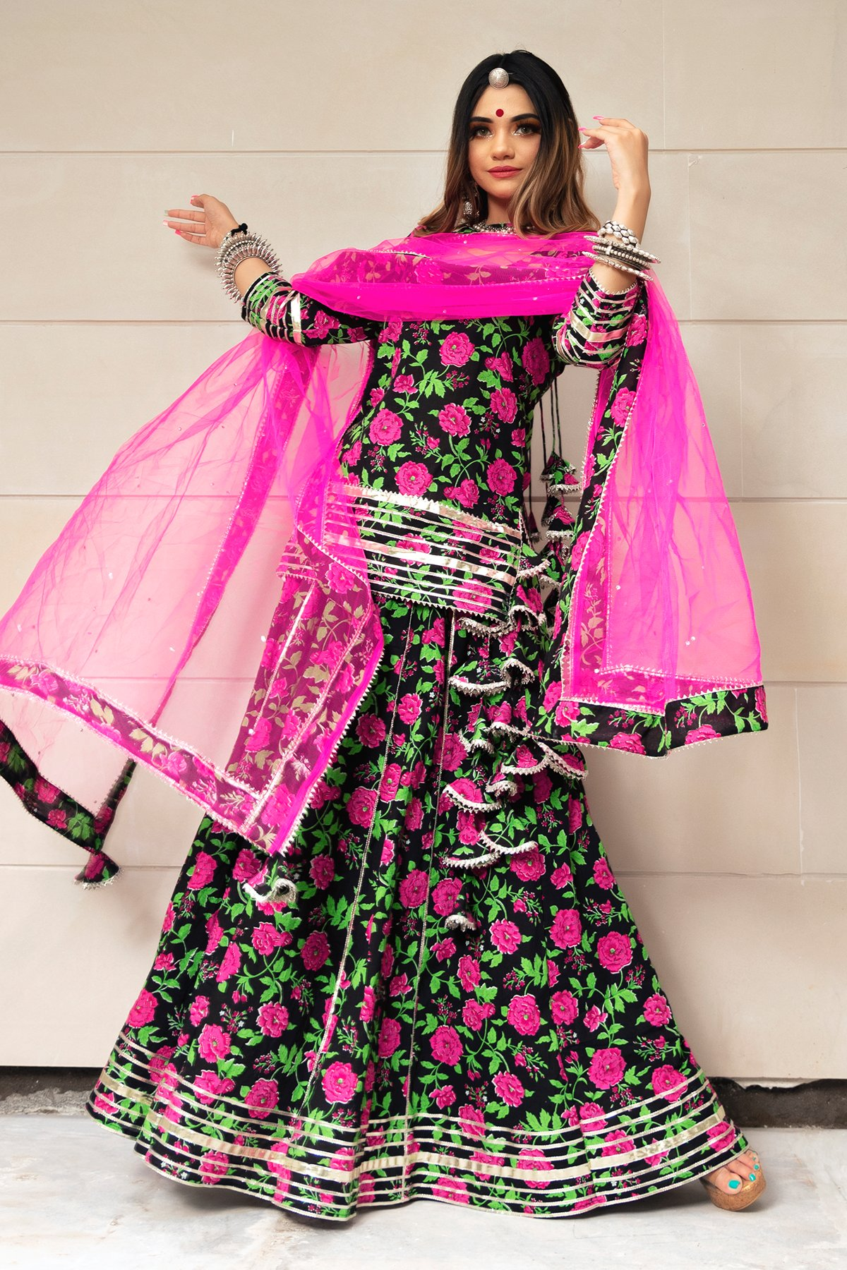 Pomcha Jaipur Gulmohar Cotton Hand Block Skirt Set | Swadesiicart