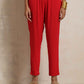 trueBrowns Red Crinkle Anarkali Kurta Pant Dupatta Set | Swadesiicart