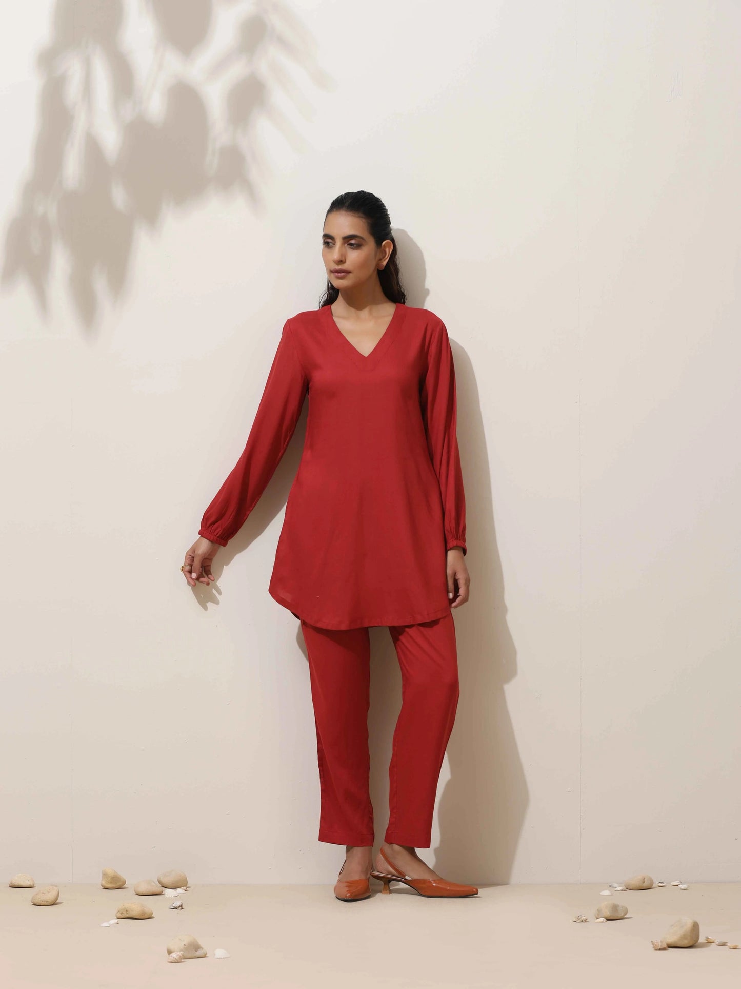trueBrowns Maroon Viscose Co-ord Set - Swadesiicart