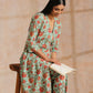 trueBrowns Seafoam Green Overall Floral Block Print Cotton Angrakha Pant Set | Swadesiicart