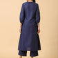 trueBrowns Cotton Linen Dark Blue Kurta Pant Set | Swadesiicart