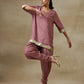 trueBrowns Dark Mauve Bandhani Printed Silk Loose Kurta Dhoti Pant Set | Swadesiicart