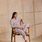 trueBrowns White With Pink Blue Floral Block Print Cotton Flared Slit Kurta Pant Set | Swadesiicart
