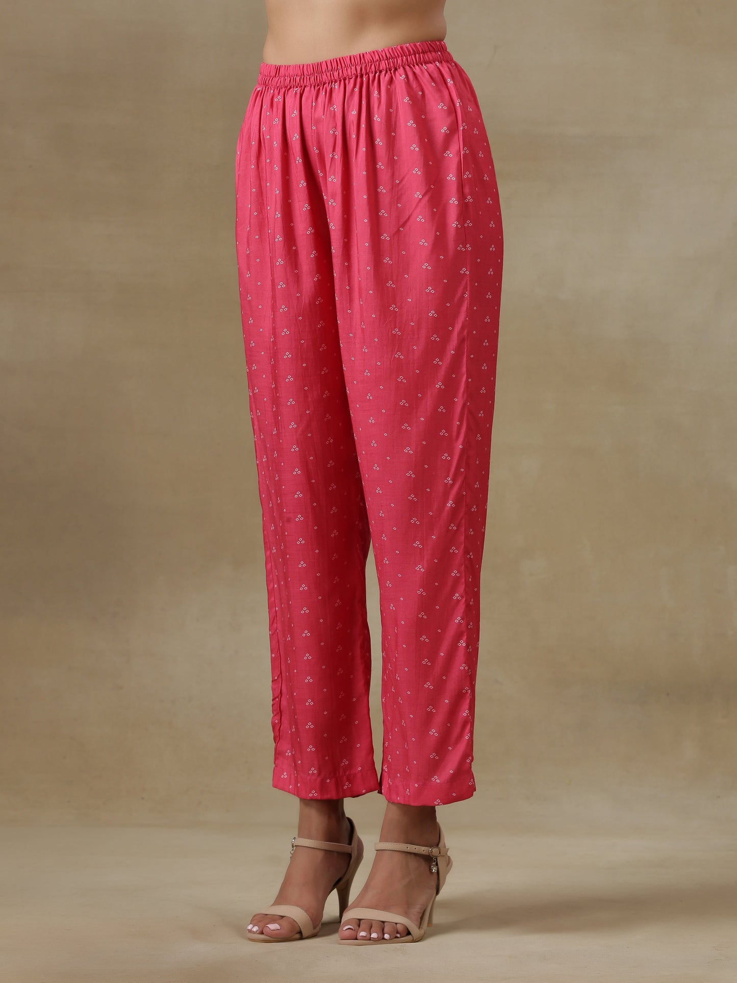 trueBrowns Pink Bandhani Printed Silk Gathered Sleeve Co-Ord Set - Swadesiicart