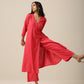 trueBrowns Bright Pink Slub Texture Angrakha Pant Set | Swadesiicart