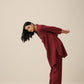 trueBrowns Ruby Wine Slub Textured Collar Co-Ord Set - Swadesiicart