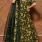 Pomcha Jaipur Idika Green Hand Block Anarkali Set | Swadesiicart