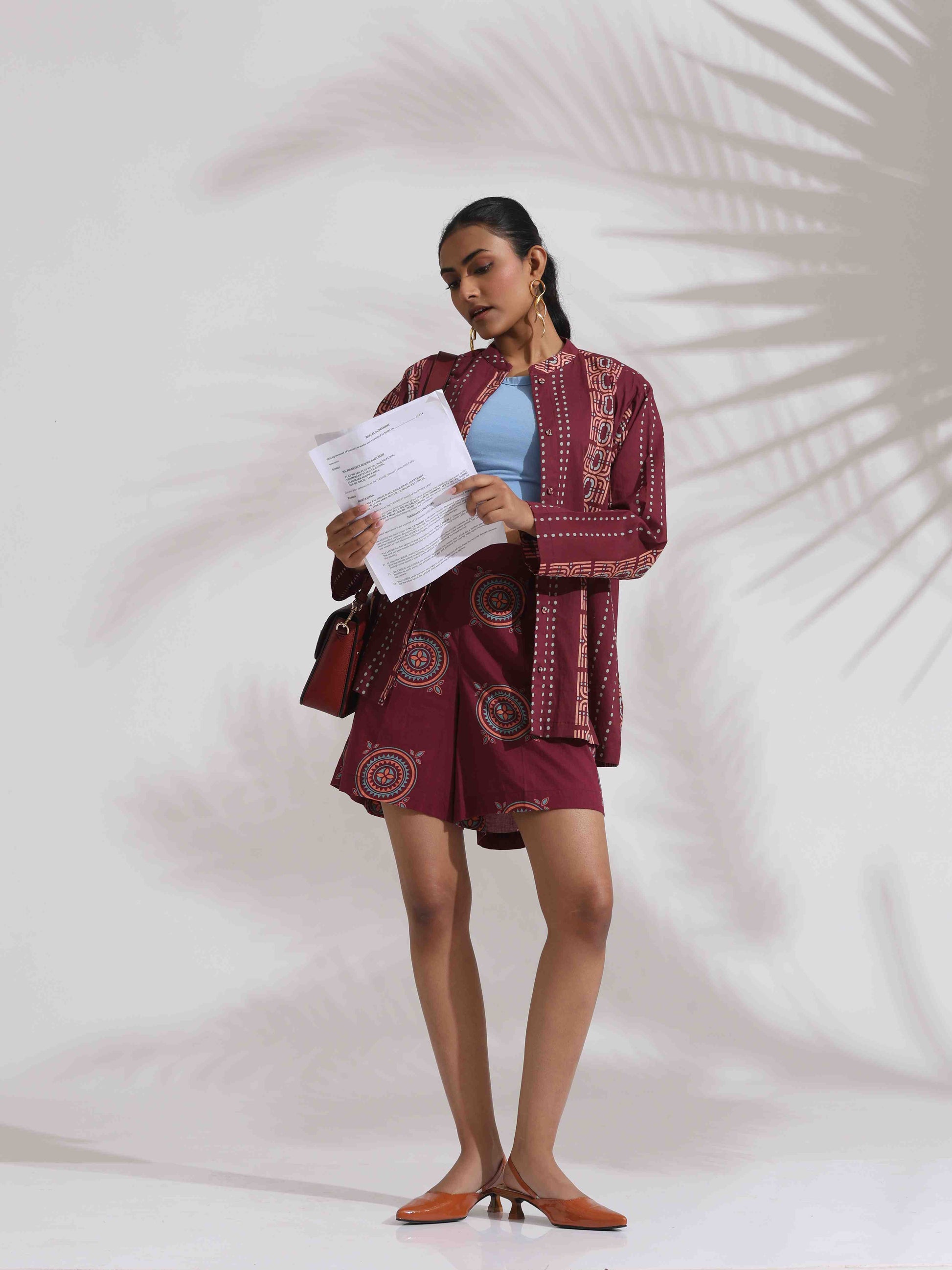 trueBrowns Purple Cotton Print Short Co-ord Set - Swadesiicart