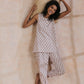 trueBrowns White With Grey Buta Block Print Cotton Sleeveless Co-Ord Set - Swadesiicart