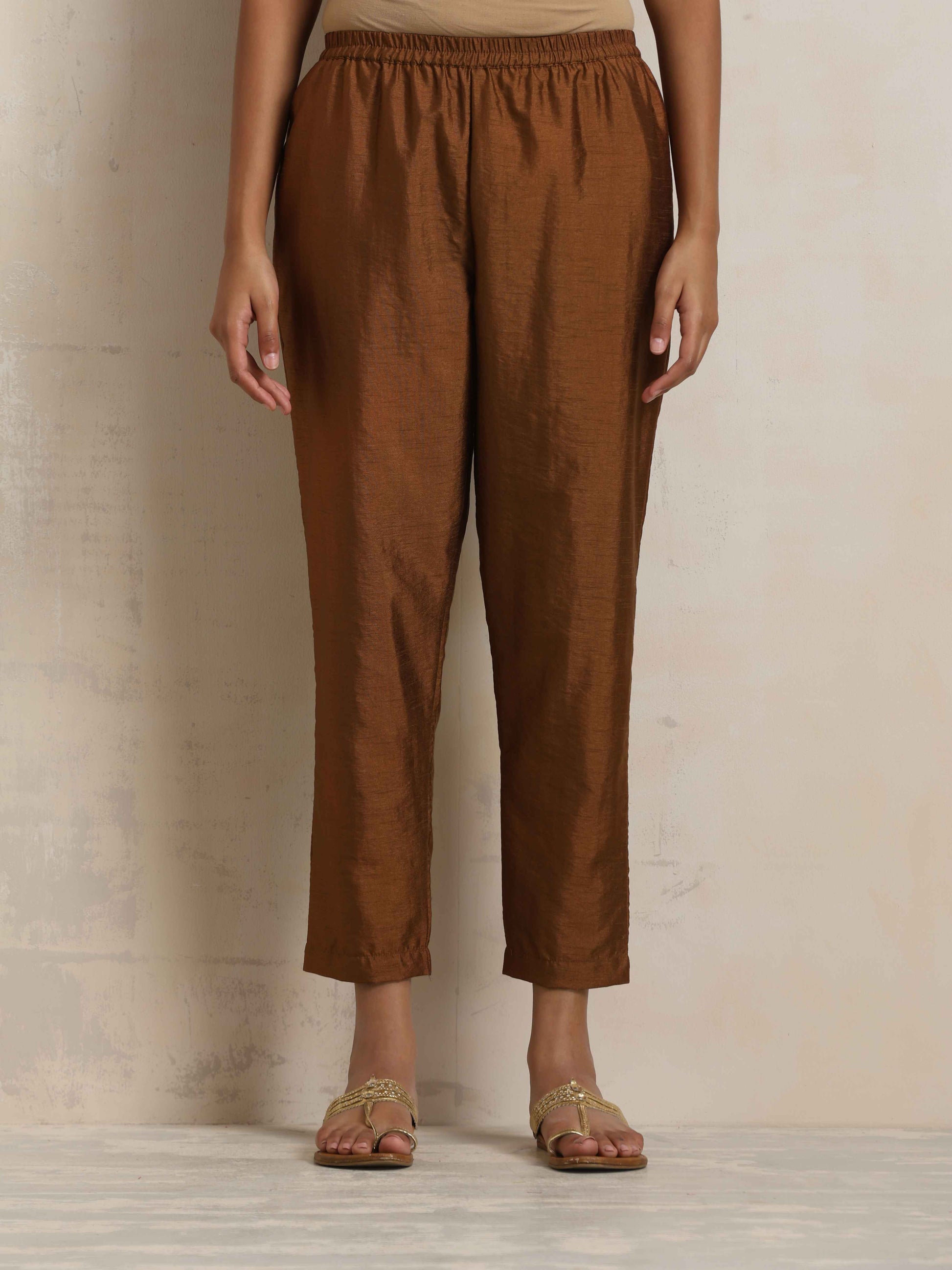 trueBrowns Brown Silk Co-ord Set - Swadesiicart