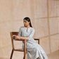trueBrowns White With Blue Green Buta Print Cotton Flared Kurta Pant Set | Swadesiicart