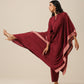 trueBrowns Ruby Wine Slub Texture High Low Kaftan Pant Set | Swadesiicart
