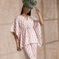 trueBrowns Pink Buta On White Block Print Cotton Kaftan Co-Ord Set - Swadesiicart