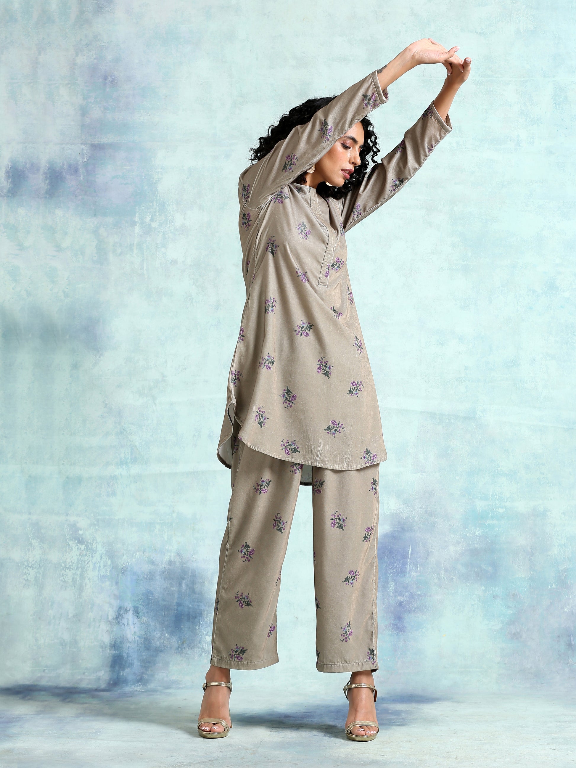 trueBrowns Sage Printed Velvet Co-Ord Set - Swadesiicart