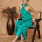 InWeave Women's Aqua S Print Twisted Neckline Kurta Pant Set - Swadesiicart