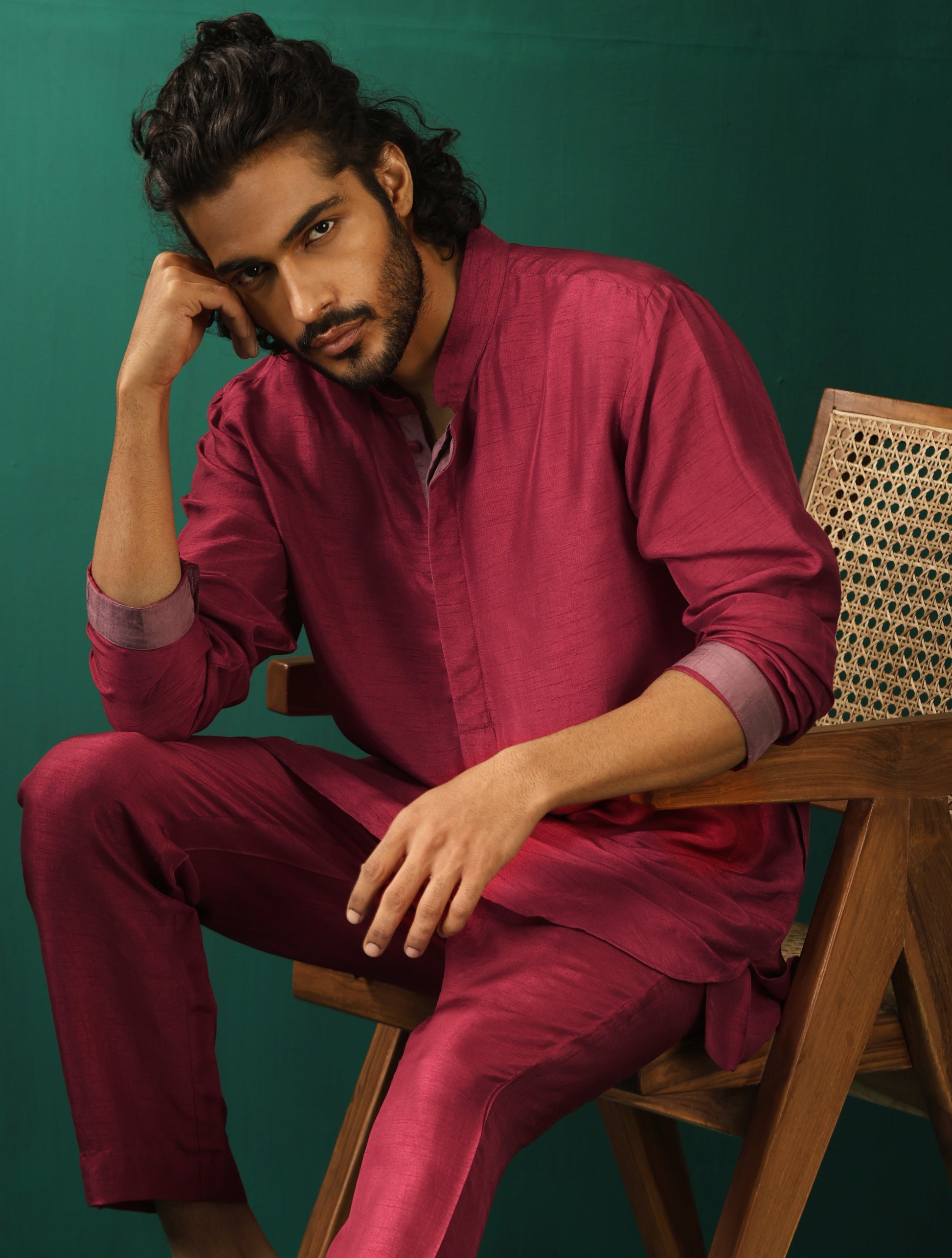 trueBrowns Men's Purple Silk Co-ord Set - Swadesiicart