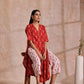 trueBrowns Red On Red Ikat Print Cotton Kurta Pant Set | Swadesiicart