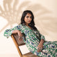 trueBrowns Green Cotton Ikat Flared Kurta Pant Set | Swadesiicart