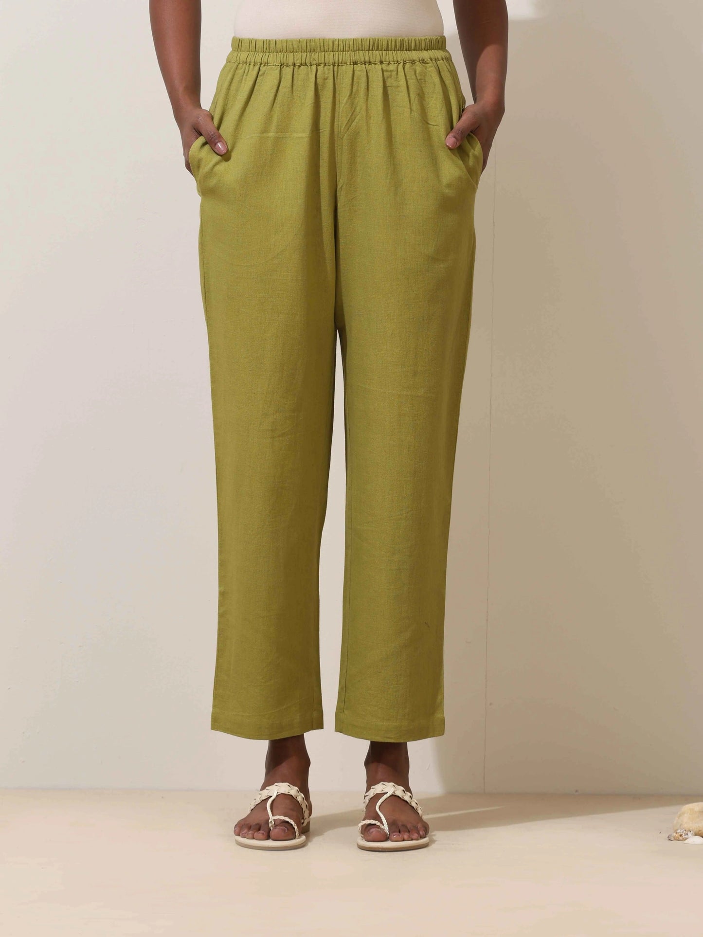 trueBrowns Pear Green Cotton Linen Co-Ord Set - Swadesiicart