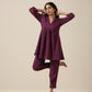 trueBrowns Plum Purple Slub Texture Pleated Co-Ord Set - Swadesiicart