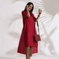 trueBrowns Maroon Slub Highslit Kurta Set | Swadesiicart