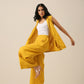 trueBrowns Mustard Yellow Slub Texture Sleevesless Jacket Pant Set | Swadesiicart