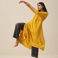 trueBrowns Mustard Yellow Slub Texture Neck Pleat Kurta Pant Set | Swadesiicart