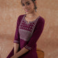 InWeave Women's Burgundy Emb Assymetrical Kurta Pant Set - Swadesiicart