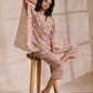trueBrowns Multicolor Beige Overall Floral Block Print Cotton Kaftan Co-Ord Set - Swadesiicart