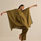 trueBrowns Olive Green Texture Doddy Kaftan Gathered Co-Ord Set - Swadesiicart