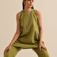 trueBrowns Green Dobby Sleeveless Co-Ord Set - Swadesiicart