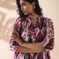 trueBrowns Pink Cotton Ikat Flared Kurta Pant Set | Swadesiicart