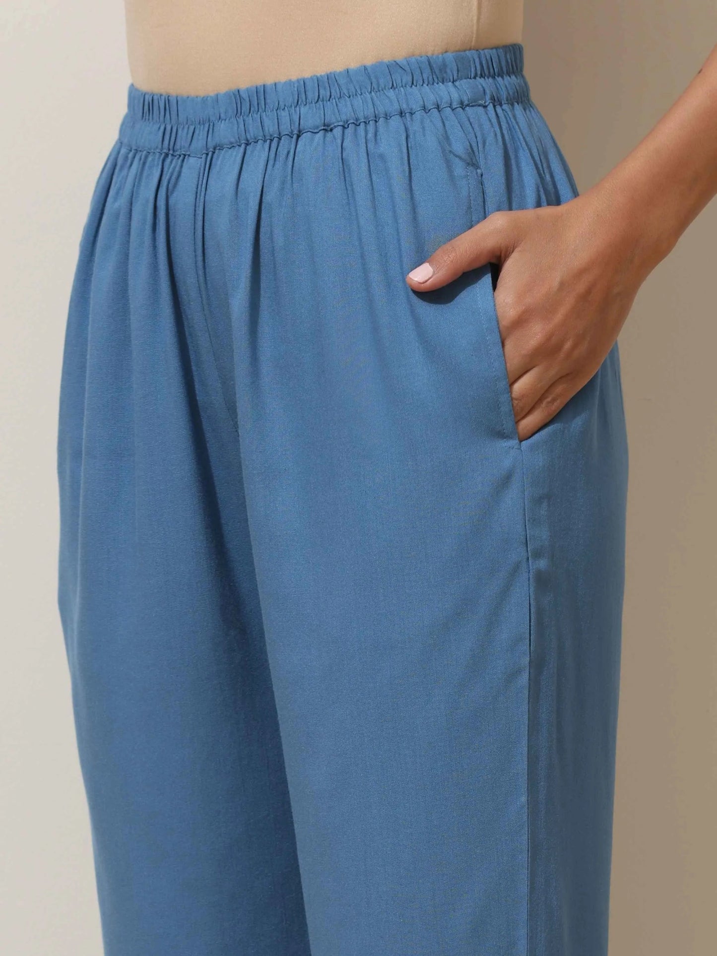trueBrowns Blue Viscose Kurta Pant Set | Swadesiicart