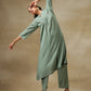 trueBrowns Light Green Bandhani Printed Silk Yoke Kurta Pant Set | Swadesiicart