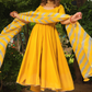 Pomcha Jaipur Rosemarry Yellow Cotton Anarkali Set | Swadesiicart