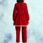 trueBrowns True Red Velvet Lace Co-Ord Set - Swadesiicart