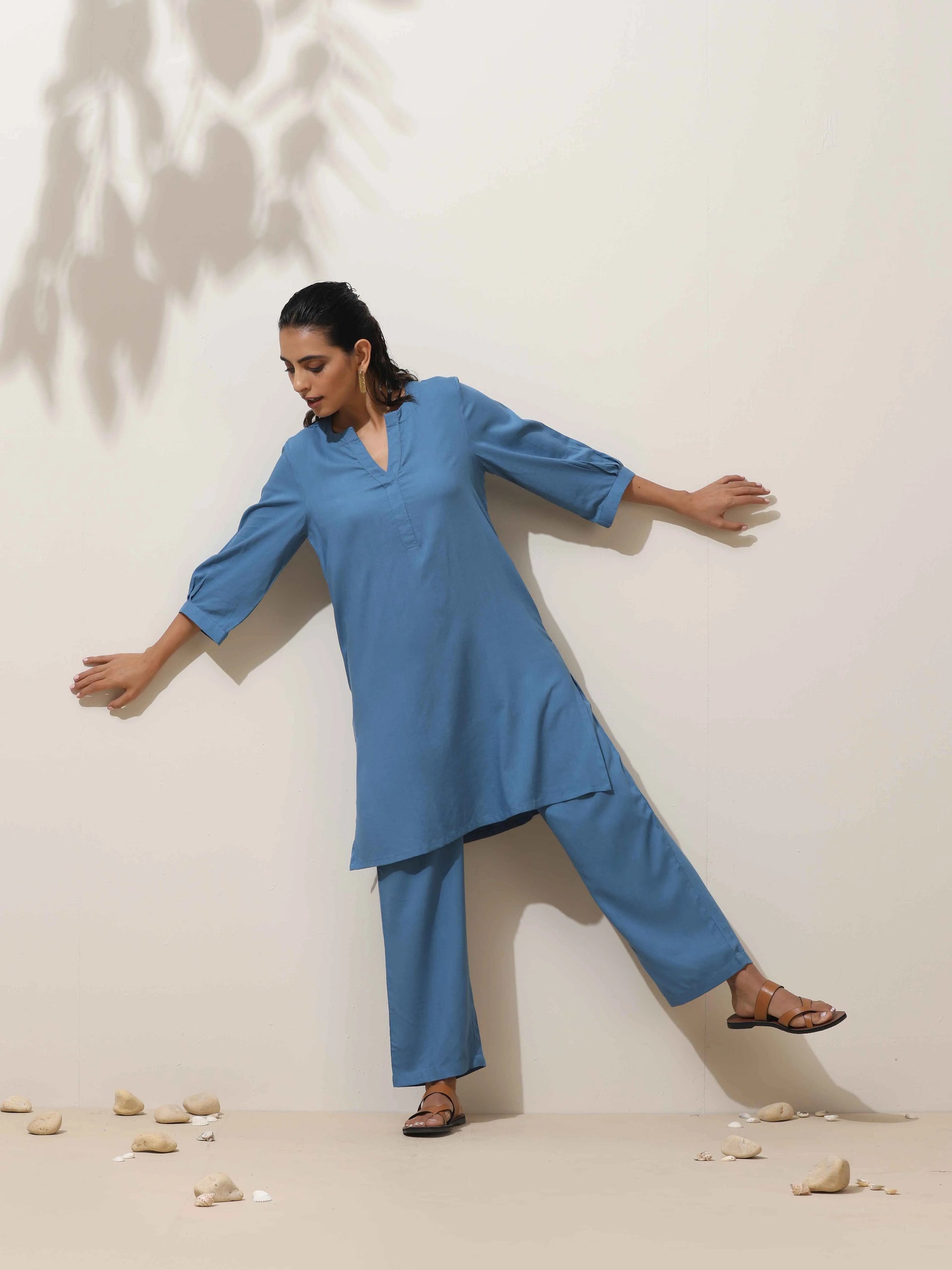 trueBrowns Blue Viscose Co-ord Set - Swadesiicart