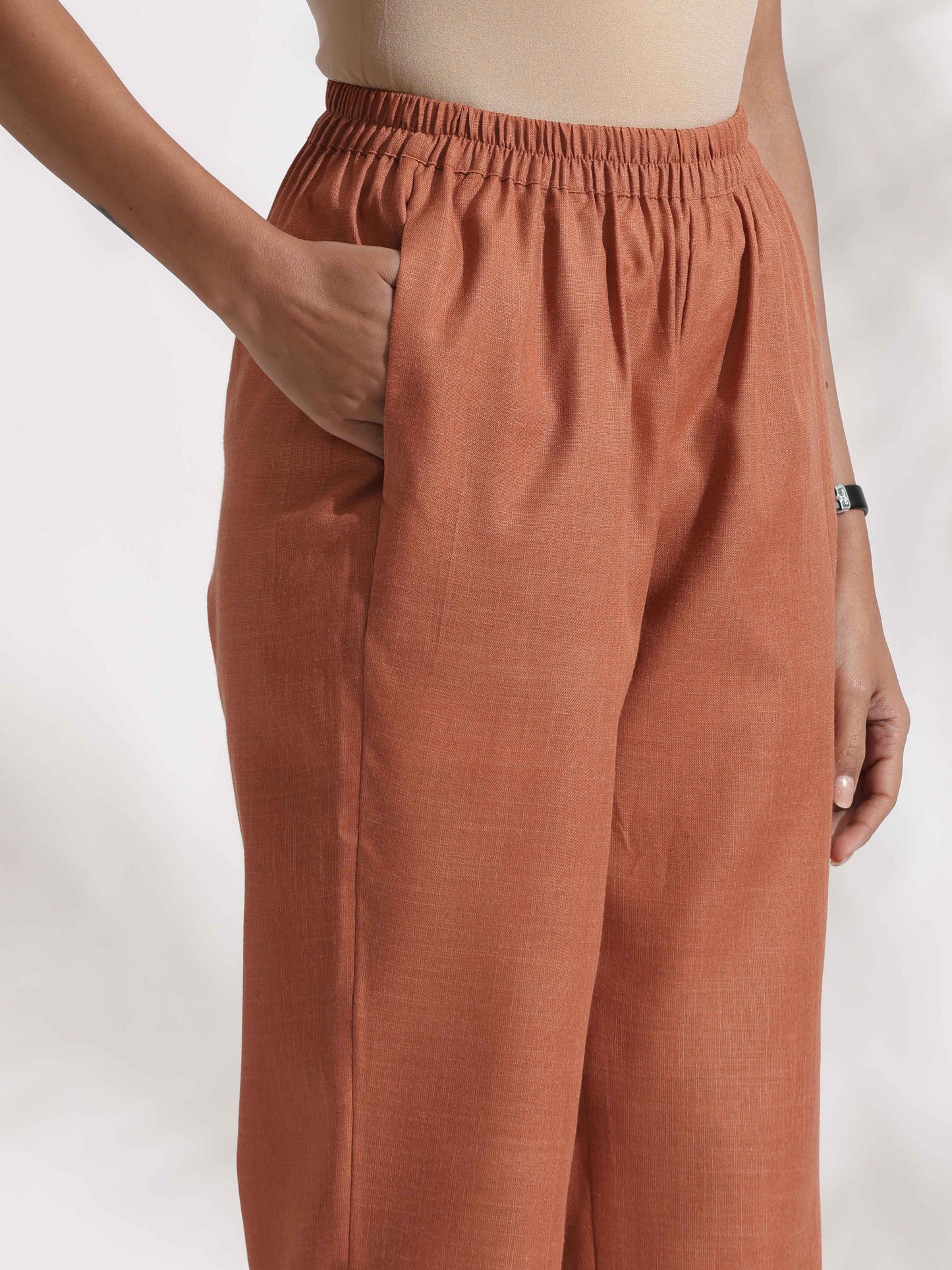 trueBrowns Rust Slub Co-ord Set - Swadesiicart