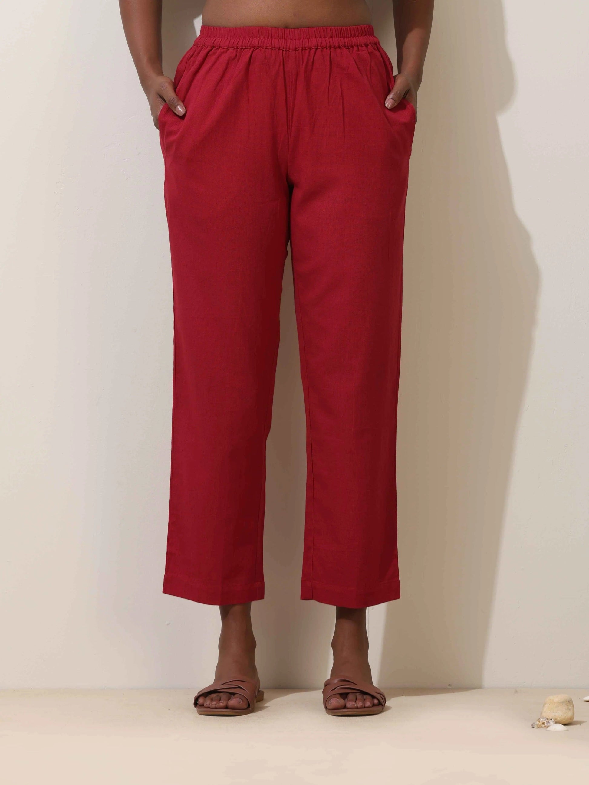 trueBrowns Maroon Cotton Linen Co-Ord Set - Swadesiicart
