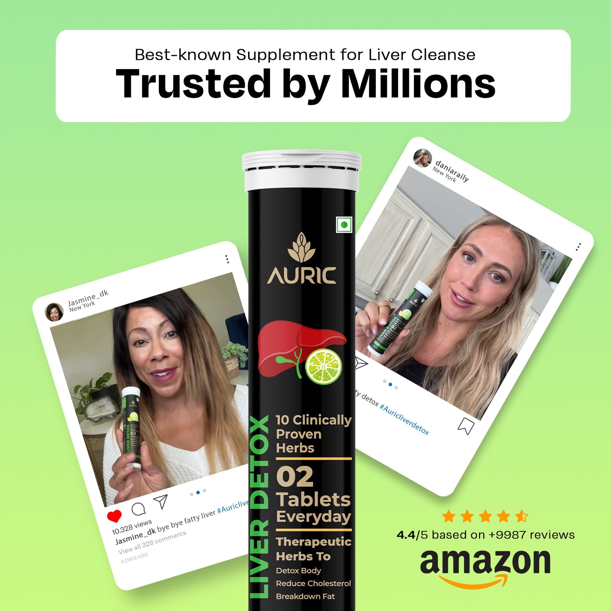 Auric Liver Detox Effervescent Tablets | Fizzy Water with 10 Ayurvedic Herbs | Clinically Researched Therapeutic Ingredients | Drop, Dissolve, Fizz, Drink - Swadesiicart
