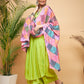 InWeave Women's Lime Green Strappy Set W Square Bandhani Print Silk Dupatta - Swadesiicart
