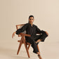 trueBrowns Black Slub Relaxed Placket Co-Ord Set - Swadesiicart