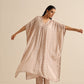 trueBrowns Beige White Floral Silk Print Kaftan Pant Set | Swadesiicart