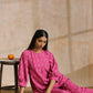 trueBrowns Pink Dabu Print Cotton Baggy Sleeve Co-Ord Set - Swadesiicart