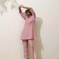 trueBrowns Pink Cotton Linen Kurta Co-Ord Set - Swadesiicart