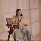 trueBrowns Grey Overall Floral Block Print Cotton Sleeveless Flared Kurta Pant Set | Swadesiicart