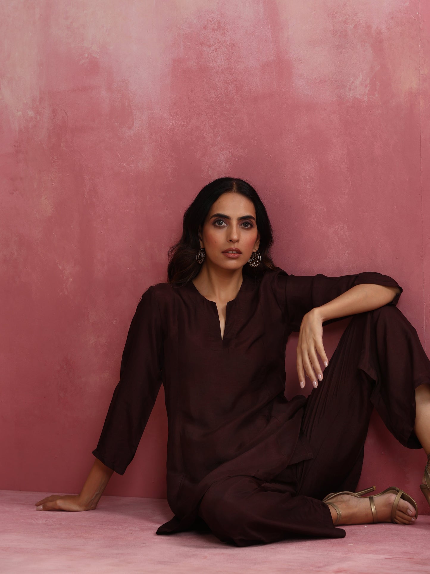 trueBrowns Cola Viscose Silk Kurta Co-ord Set - Swadesiicart