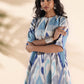 trueBrowns Blue Cotton Ikat Flared Kurta Pant Set | Swadesiicart